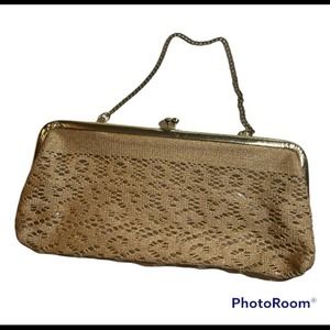 Vintage Gold Lace Clutch with Gold Chain